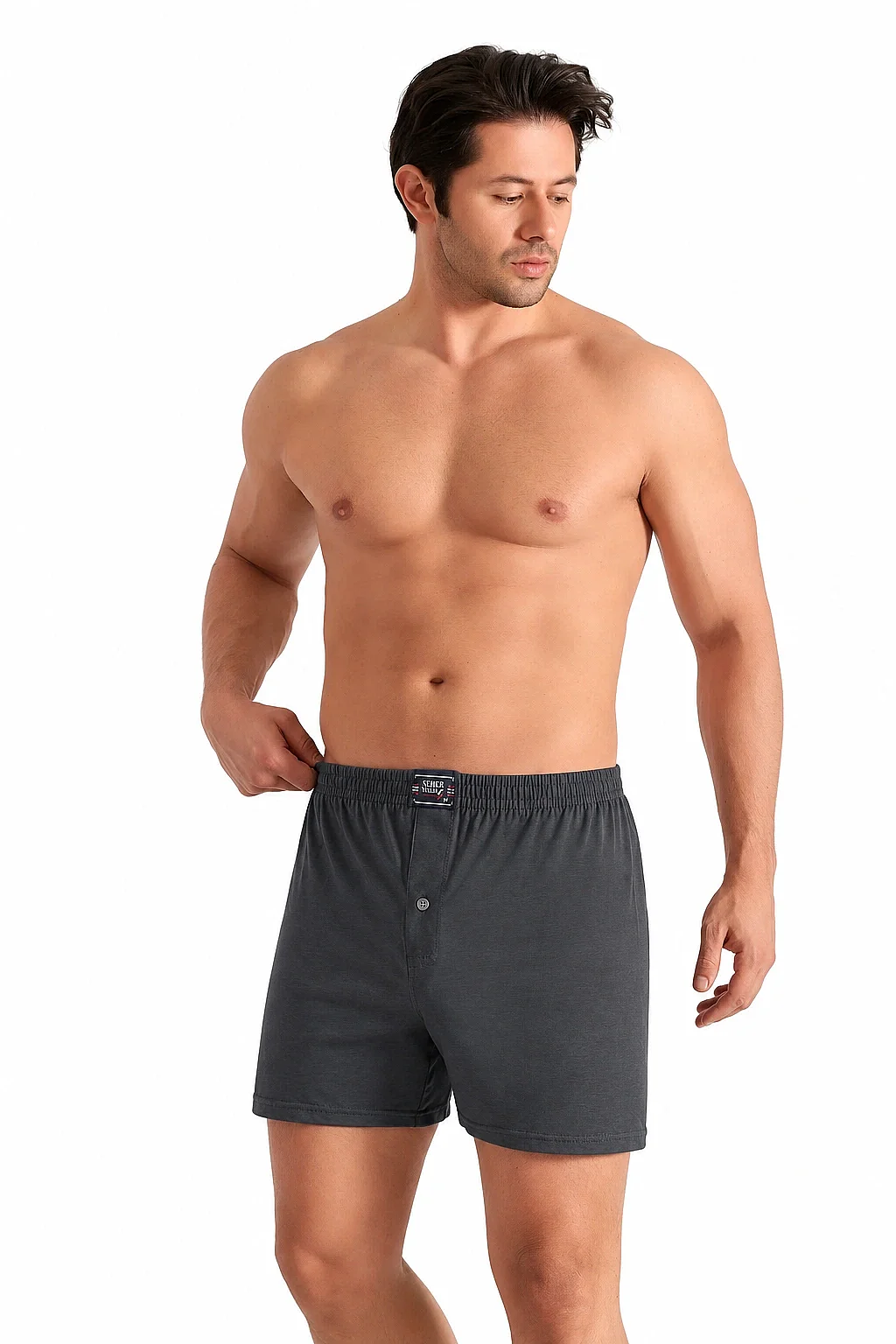 0008 Seher Erkek Düz Boxer 10'lu Paket Füme - 1