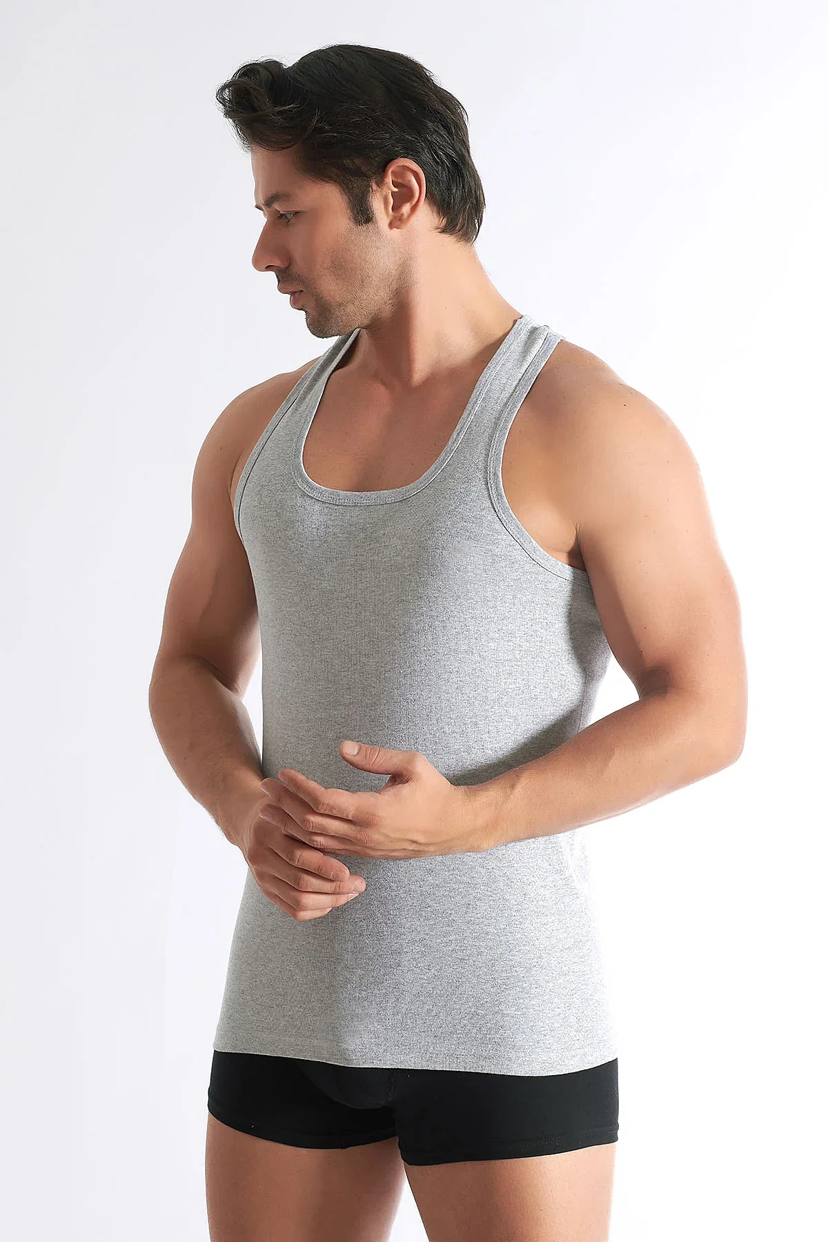 0058 Seher Erkek Ribana Spor Atlet 6'lı Paket Gri - 5