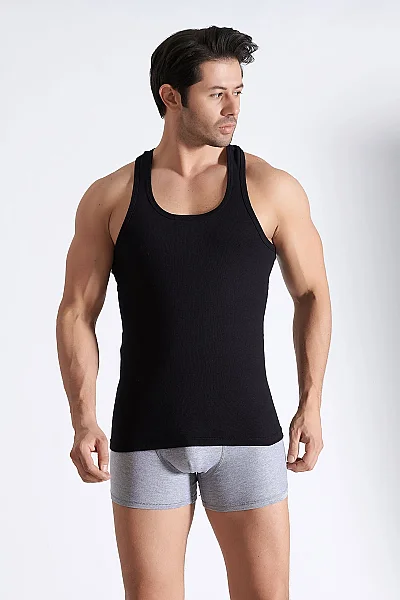 0058 Seher Erkek Ribana Spor Atlet 6'lı Paket Siyah - 8