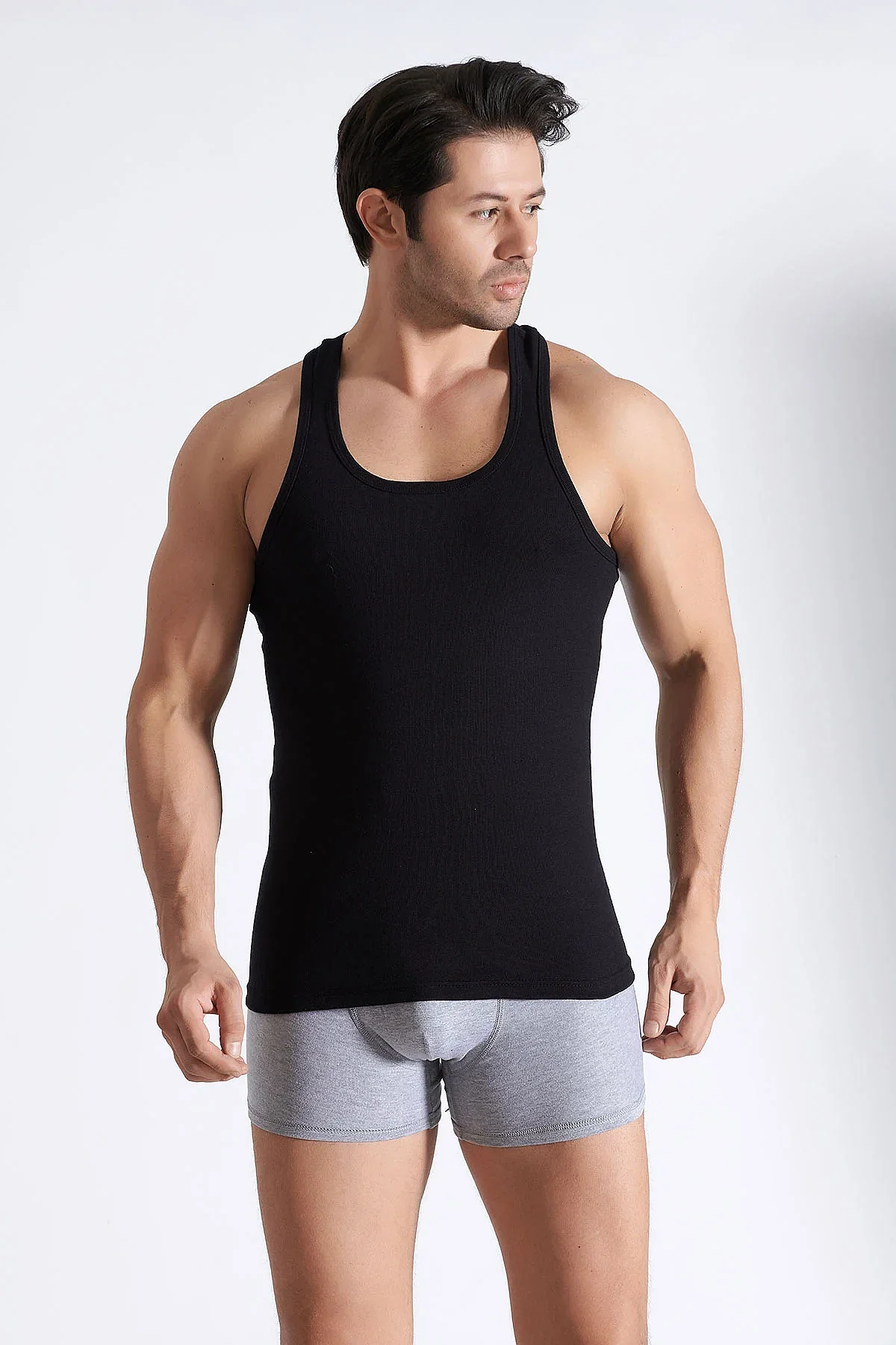 0058 Seher Erkek Ribana Spor Atlet 6'lı Paket Siyah - 8