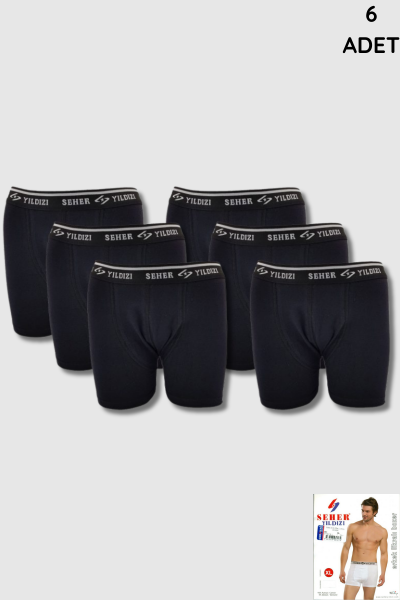0060 Seher Erkek Elastan Boxer 6'lı Paket Siyah - 1