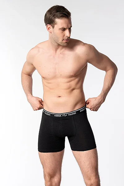 0060 Seher Erkek Elastan Boxer 6'lı Paket Siyah - 5