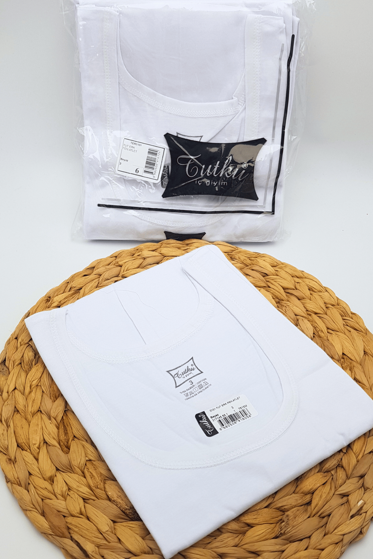 0101 Tutku Erkek Penye Atlet 6'lı Paket Beyaz - 3