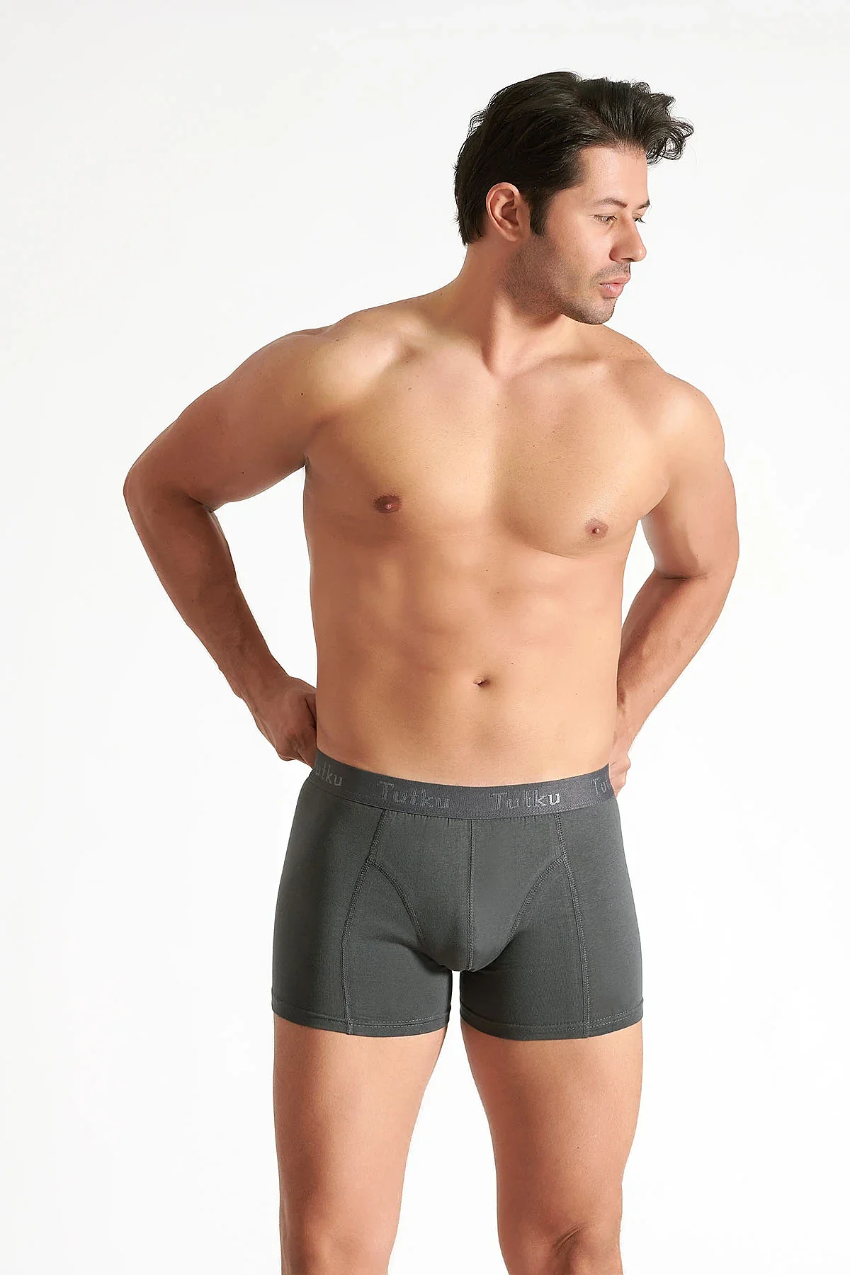 0114 Tutku Erkek Elastan Boxer 6'lı Füme - 4