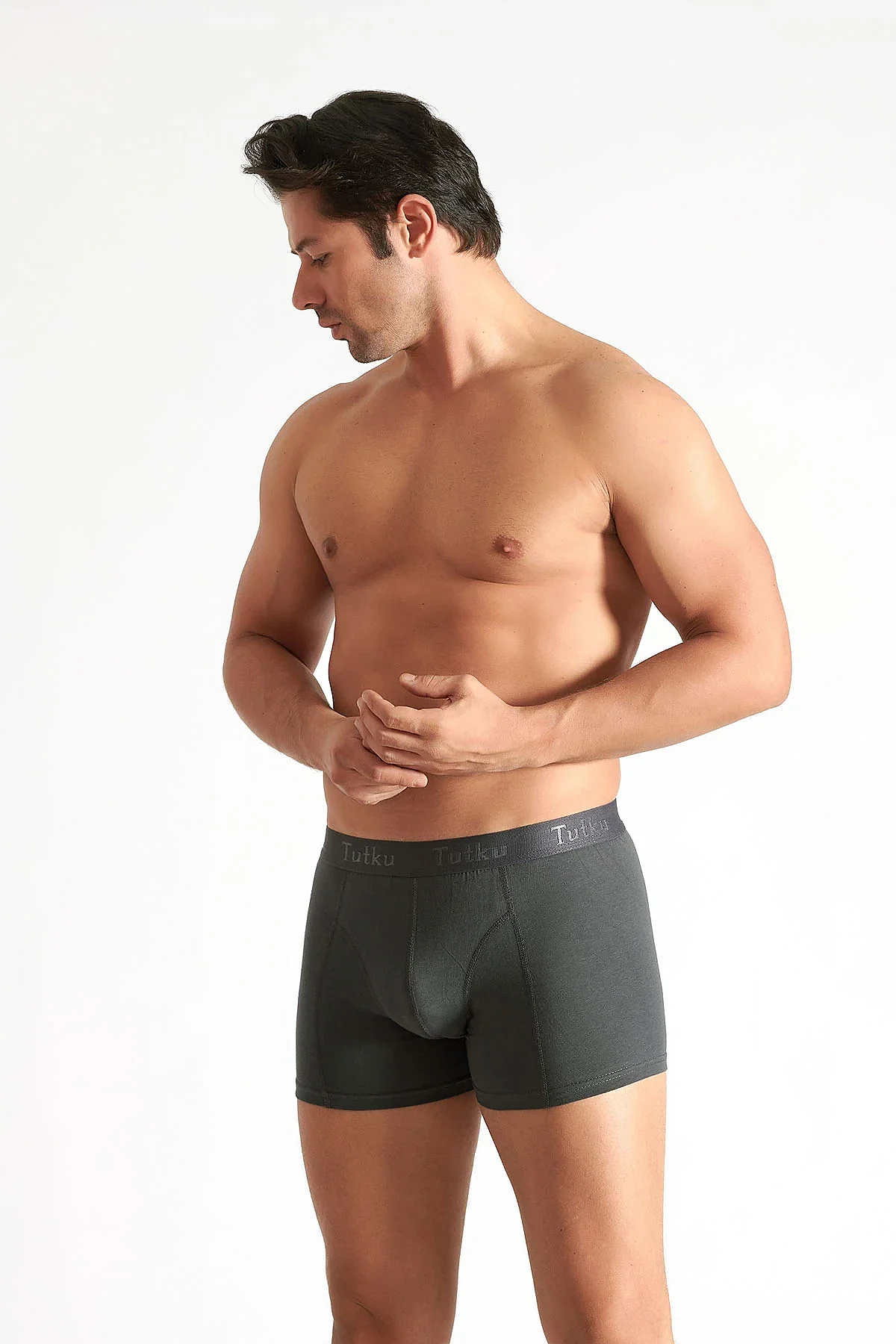 0114 Tutku Erkek Elastan Boxer 6'lı Füme - 5
