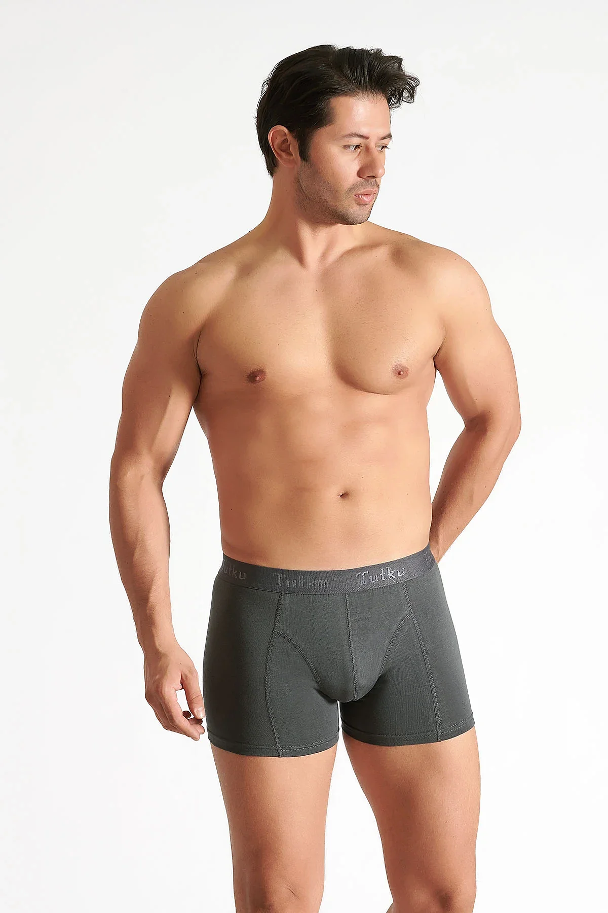 0114 Tutku Erkek Elastan Boxer 6'lı Füme - 6