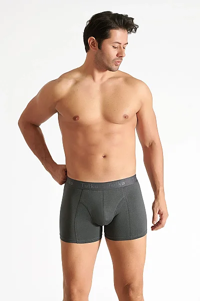 0114 Tutku Erkek Elastan Boxer 6'lı Füme 