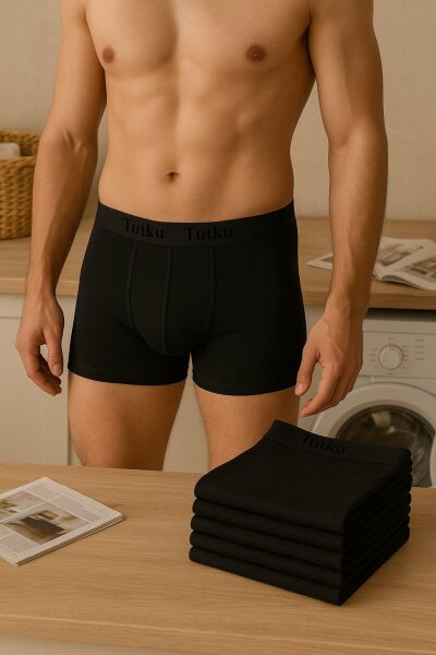 0114 Tutku Erkek Elastan Boxer 6'lı Paket Siyah - TUTKU