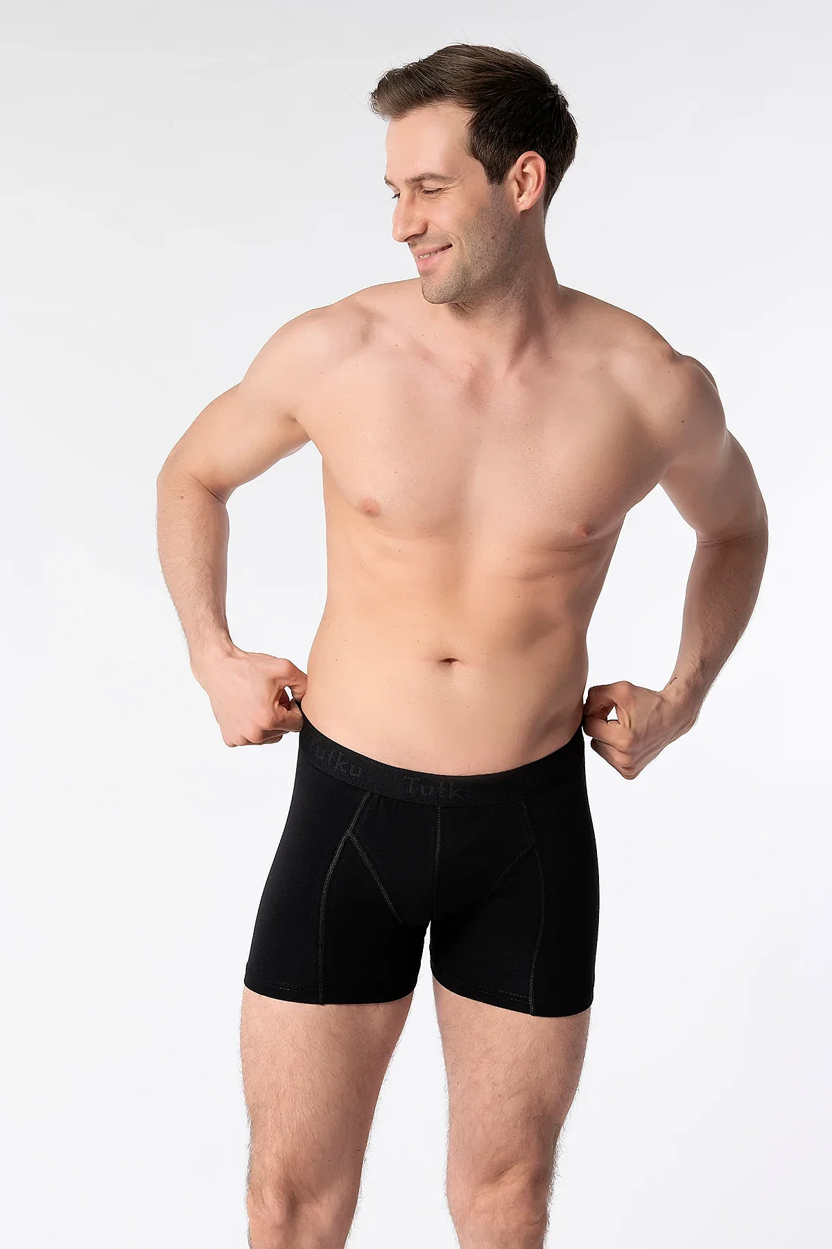 0114 Tutku Erkek Elastan Boxer 6'lı Paket Siyah - 3