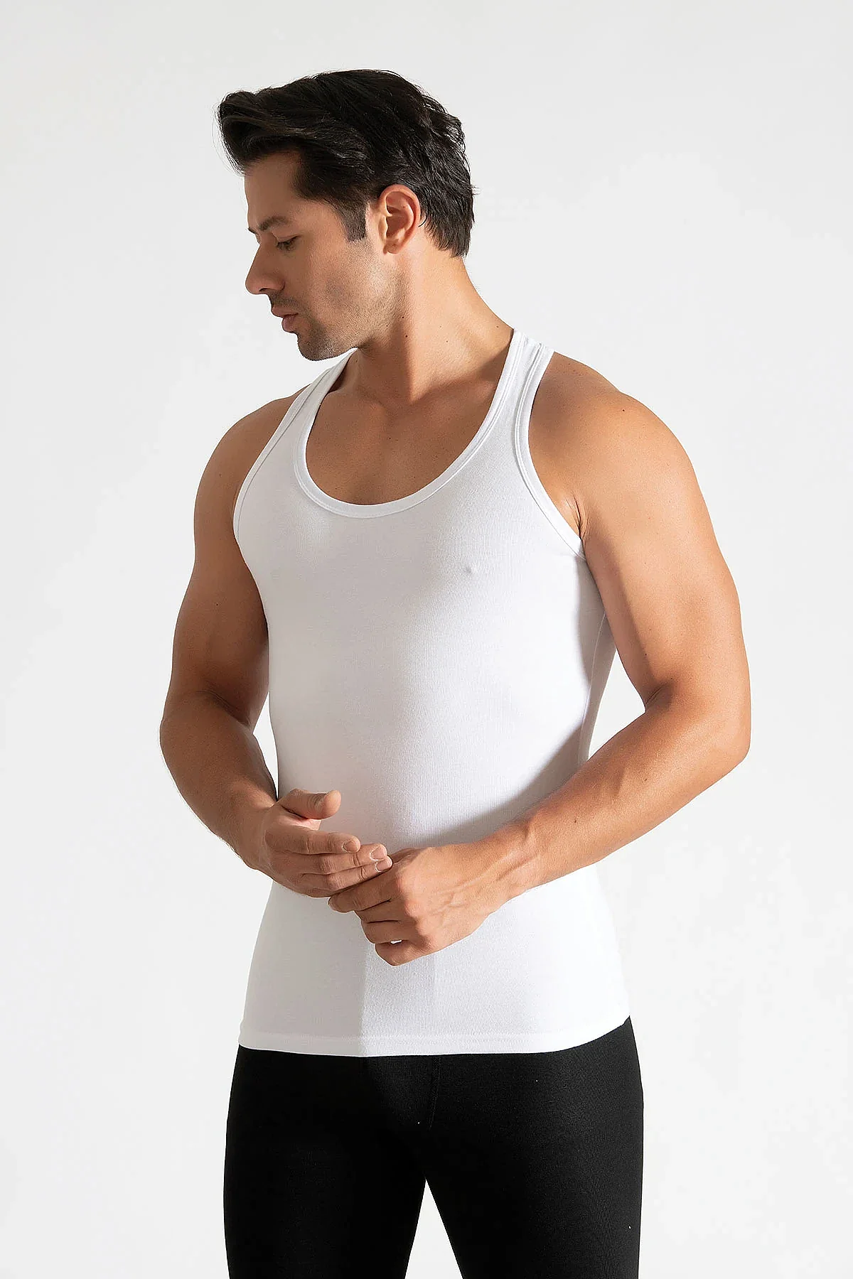 0118 Tutku Erkek Ribana Spor Atlet 6'lı Paket Beyaz - 4