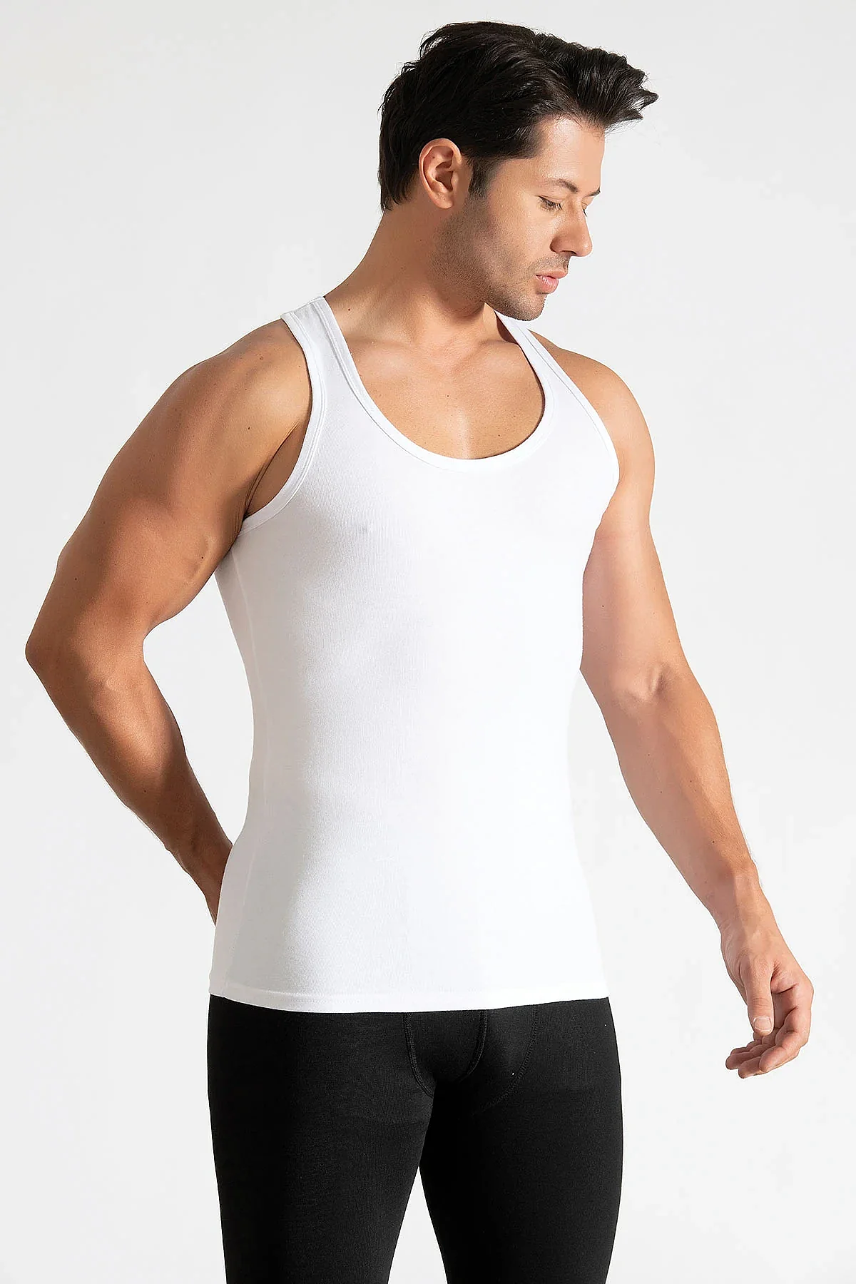 0118 Tutku Erkek Ribana Spor Atlet 6'lı Paket Beyaz - 3