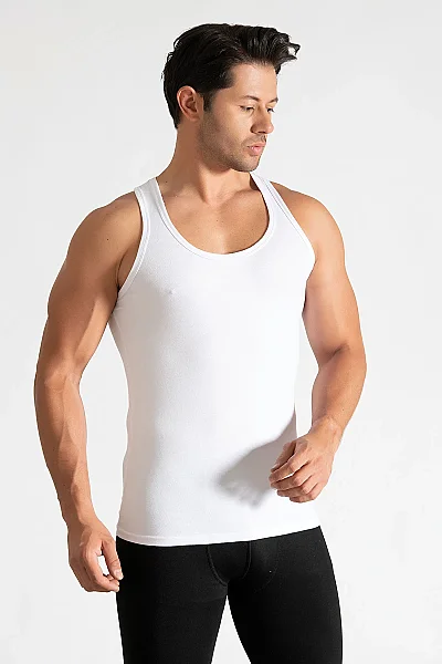 0118 Tutku Erkek Ribana Spor Atlet 6'lı Paket Beyaz - 5