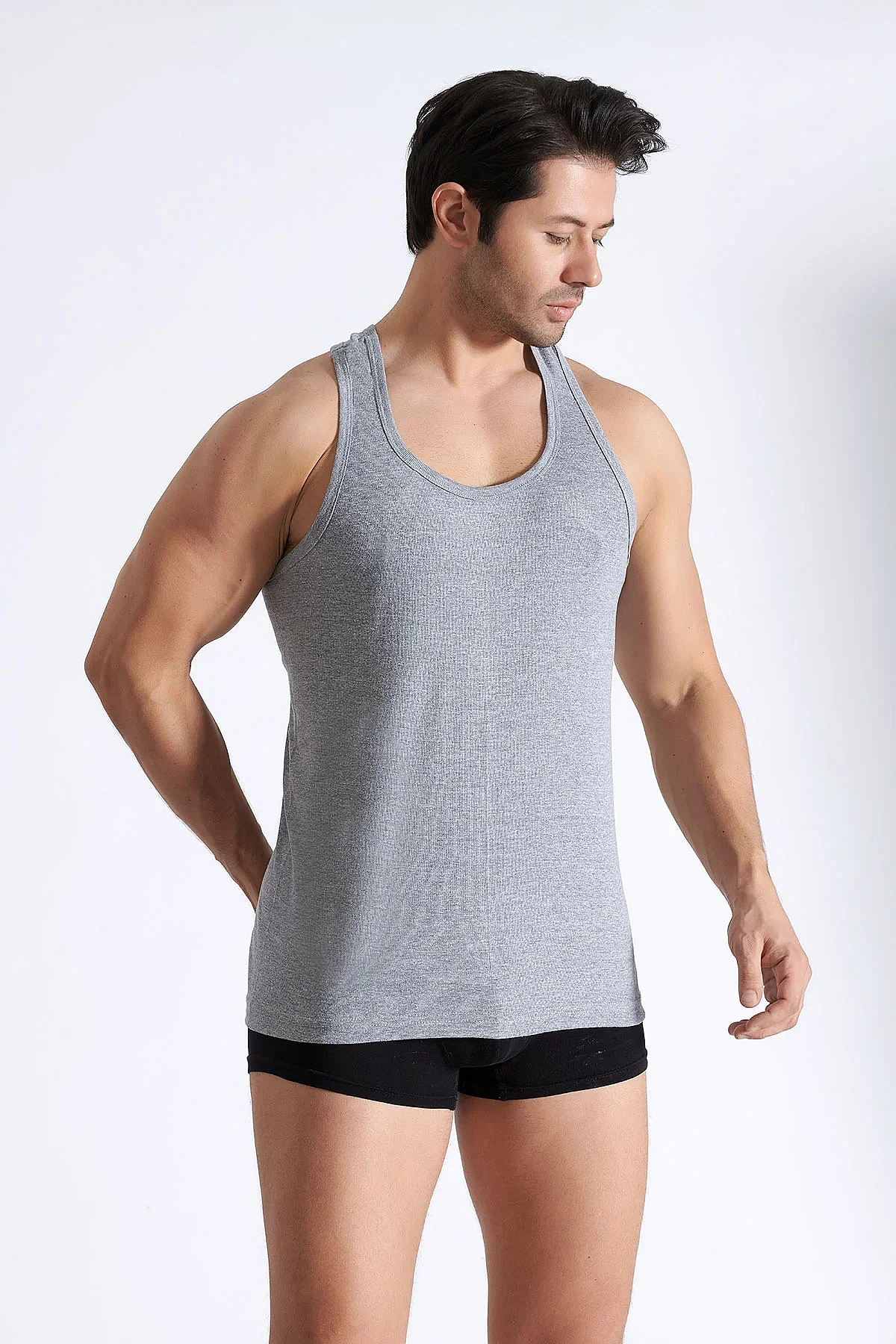 0118 Tutku Erkek Ribana Spor Atlet 6'lı Paket Gri - 5