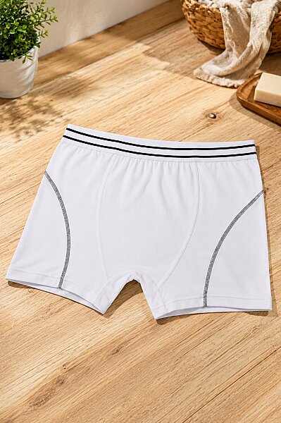 0133 Tutku Çocuk Elastan Boxer 6'lı Paket Beyaz (1)
