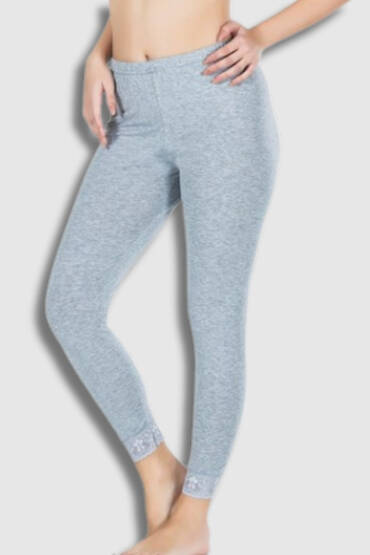 0157 Tutku Kadın Dantelli Uzun Tayt 6'lı Paket Gri - TUTKU