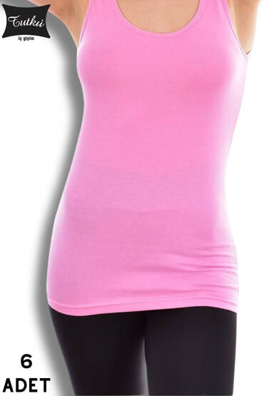 0174 Tutku Kadın Elastan Geniş Askı Atlet 6'lı Pembe - TUTKU