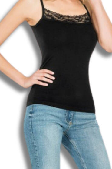 0175 Tutku Kadın Elastan İp Askı İnce Dantel 6'lı Siyah - TUTKU