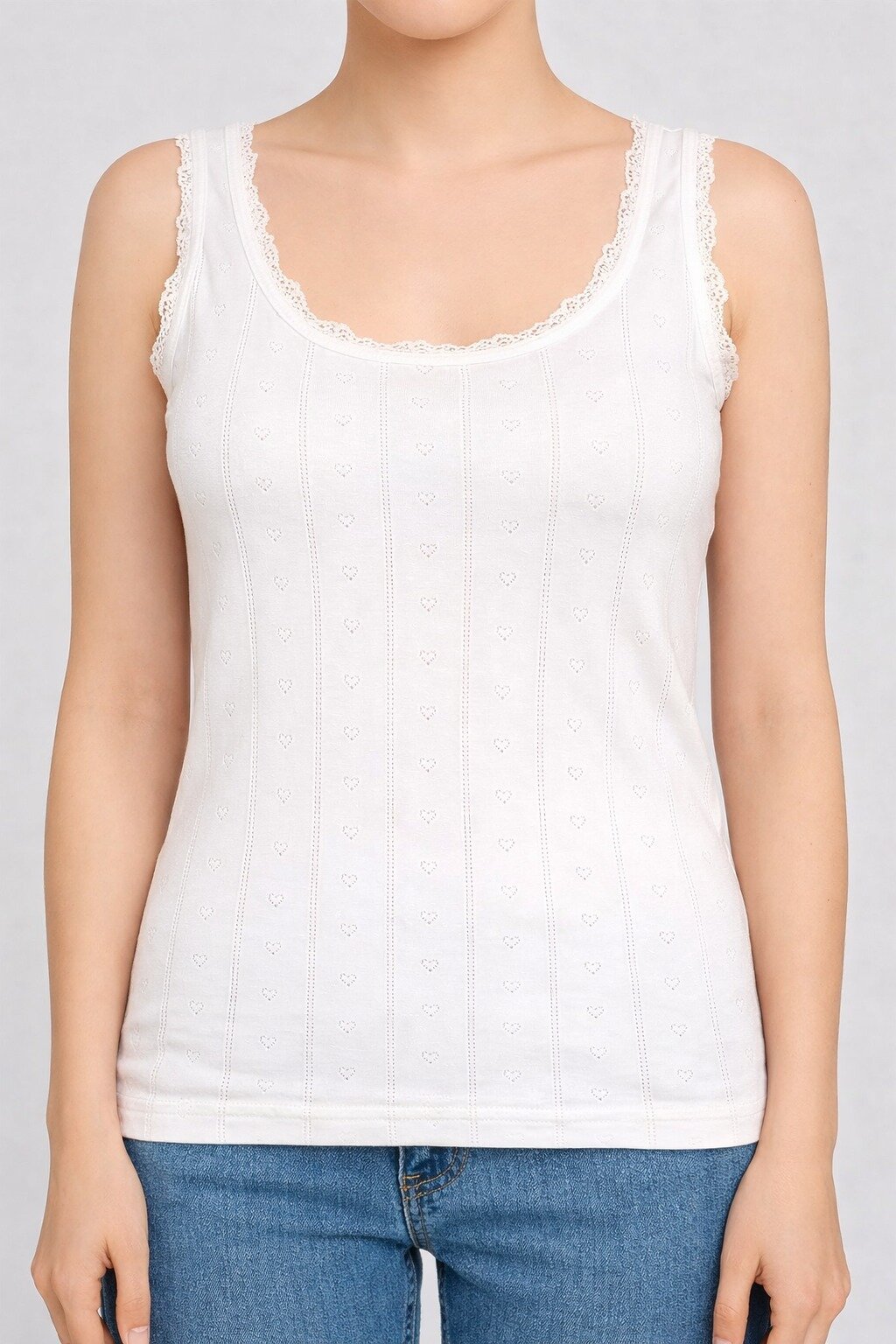 0201 Tutku Kadın Jakarlı Geniş Askılı Atlet 6'lı Beyaz - 1