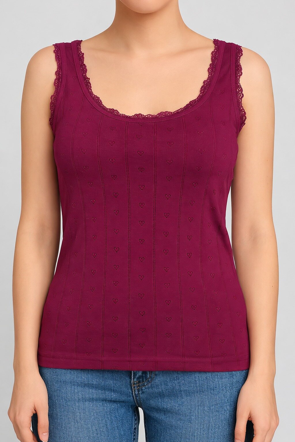 0201 Tutku Kadın Jakarlı Geniş Askılı Atlet 6lı Vişne - 1