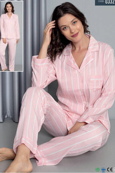 0332 Life Favori Kadın Düğmeli Pijama Takımı Pembe - 1