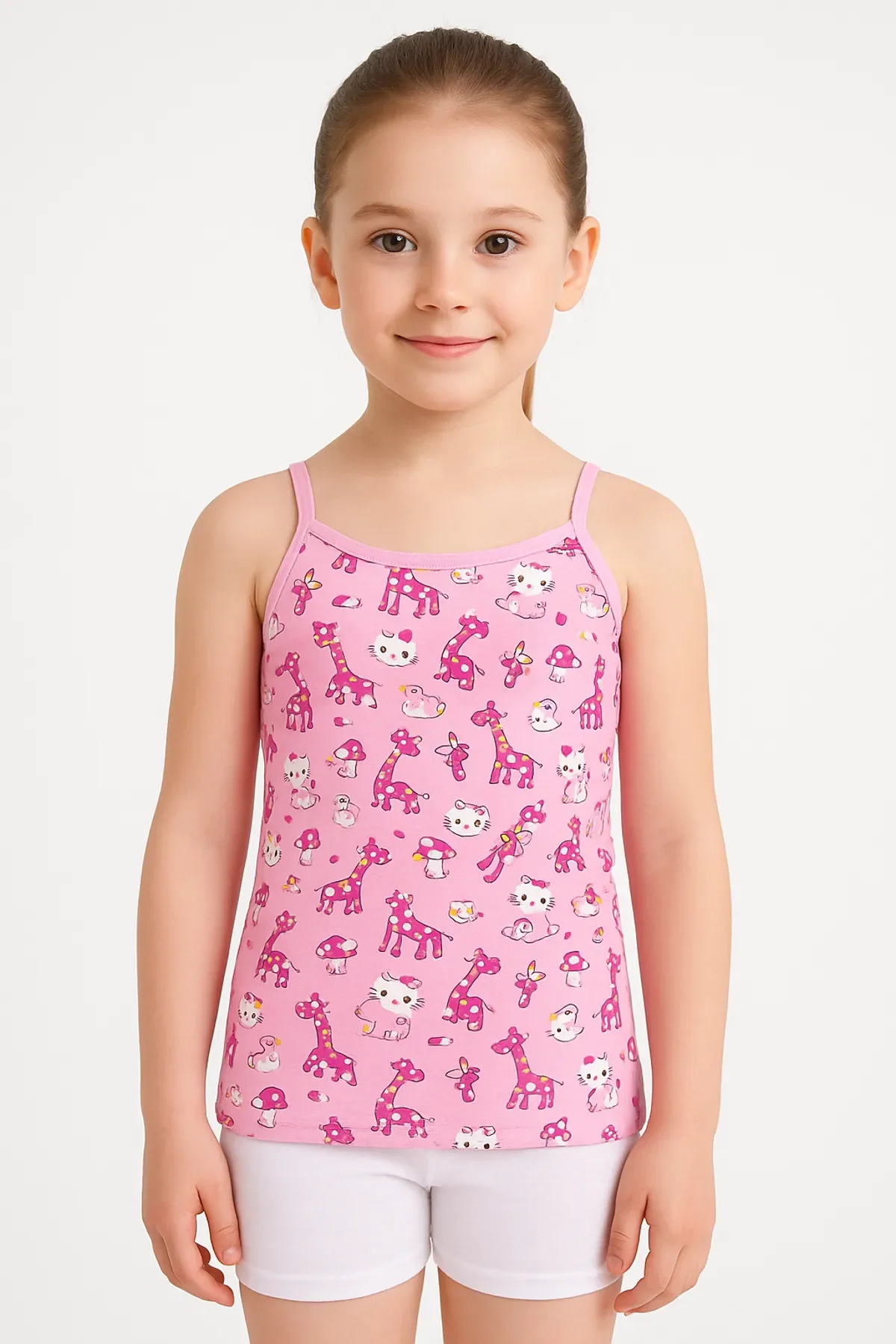 0850 Tutku Kız Elastan Emprime İp Askılı Atlet 6'lı Paket - 1