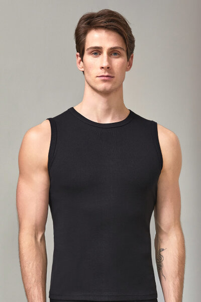 1013 Berrak Erkek Ribana Kolsuz Badi 6lı Siyah - BERRAK