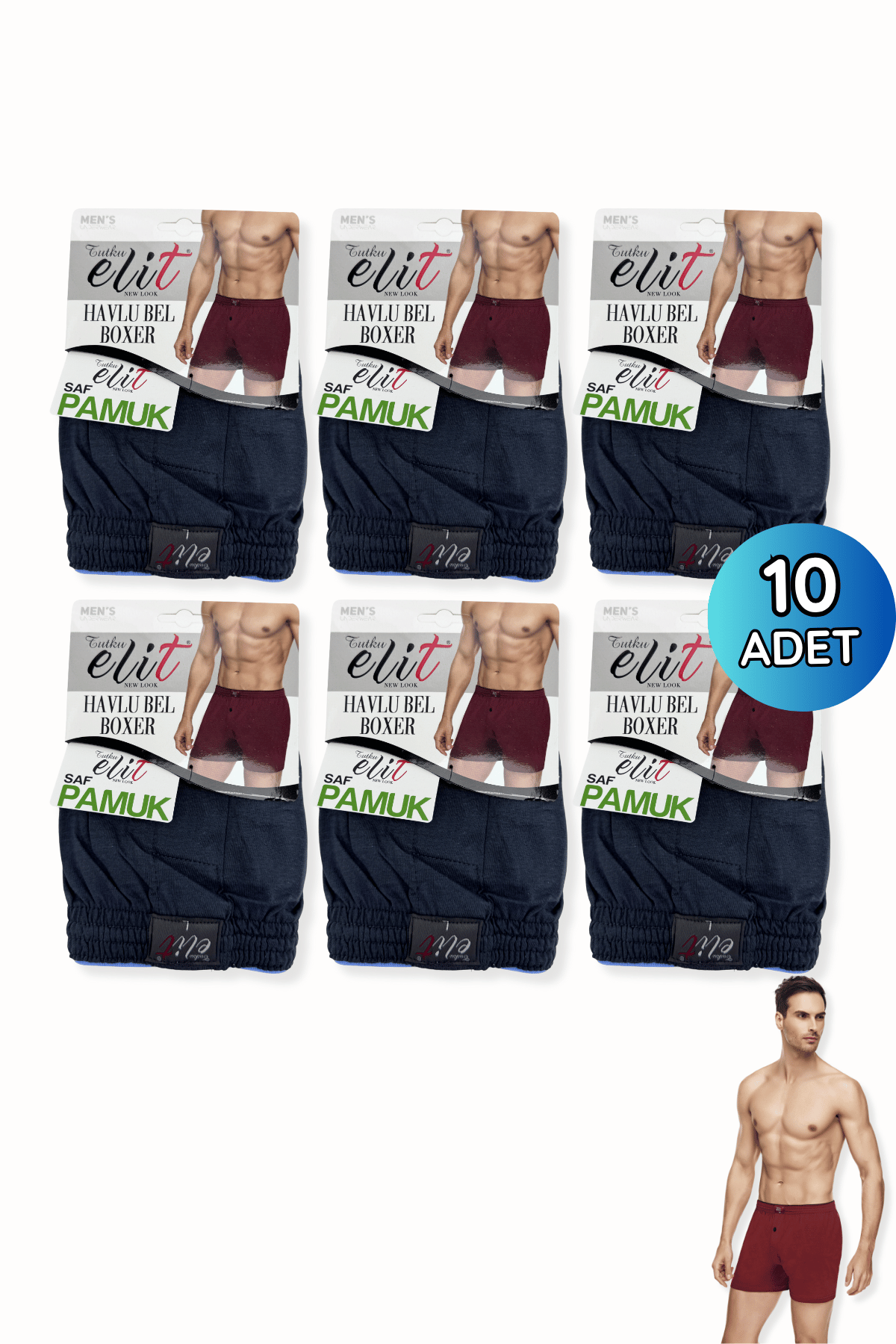 1101 Elit Erkek Havlu Bel Düz Boxer 10lu Füme - 1