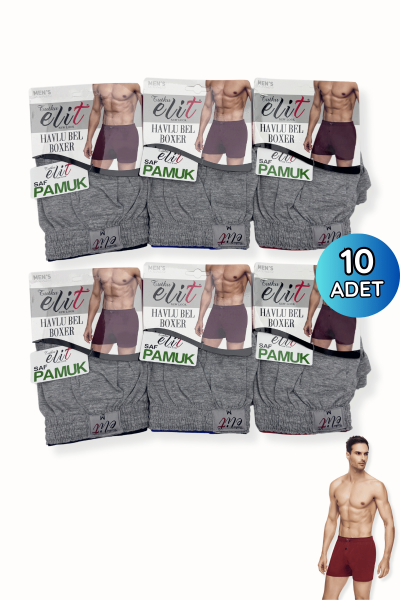 1101 Elit Erkek Havlu Bel Düz Boxer 10lu Gri 