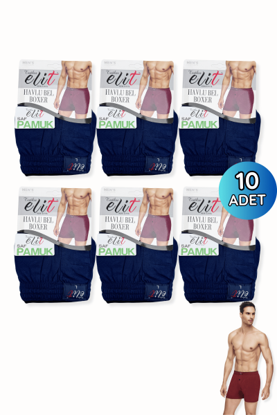 1101 Elit Erkek Havlu Bel Düz Boxer 10lu Lacivert - 1