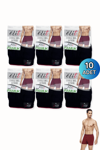 1101 Elit Erkek Havlu Bel Düz Boxer 10lu Siyah 