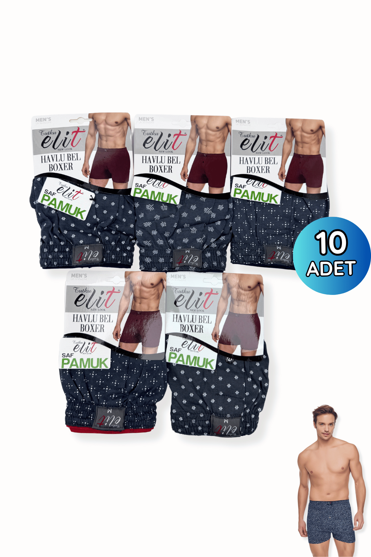 1102 Elit Erkek Havlu Bel Desenli Boxer 10lu Füme - 1