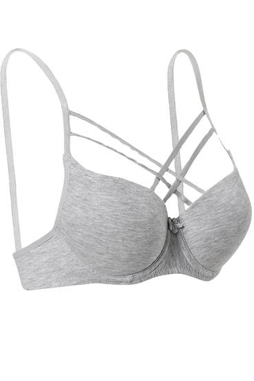 1160 Ebru Silikonlu Mikro Tulumlu Çapraz Destekli Sütyen 6'lı Gri - EBRU
