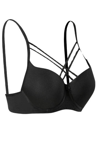 1160 Ebru Silikonlu Mikro Tulumlu Çapraz Destekli Sütyen 6'lı Siyah - EBRU