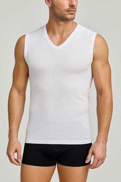 1305 Elit Erkek Elastan V Yaka Sıfırkol 6'lı Beyaz - TUTKU ELİT