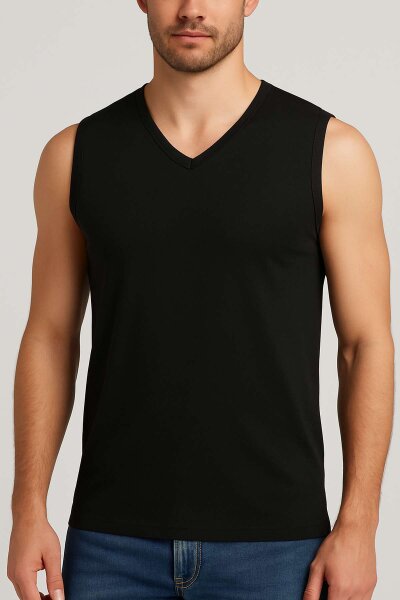 1305 Elit Erkek Elastan V Yaka Sıfırkol 6'lı Siyah - TUTKU ELİT