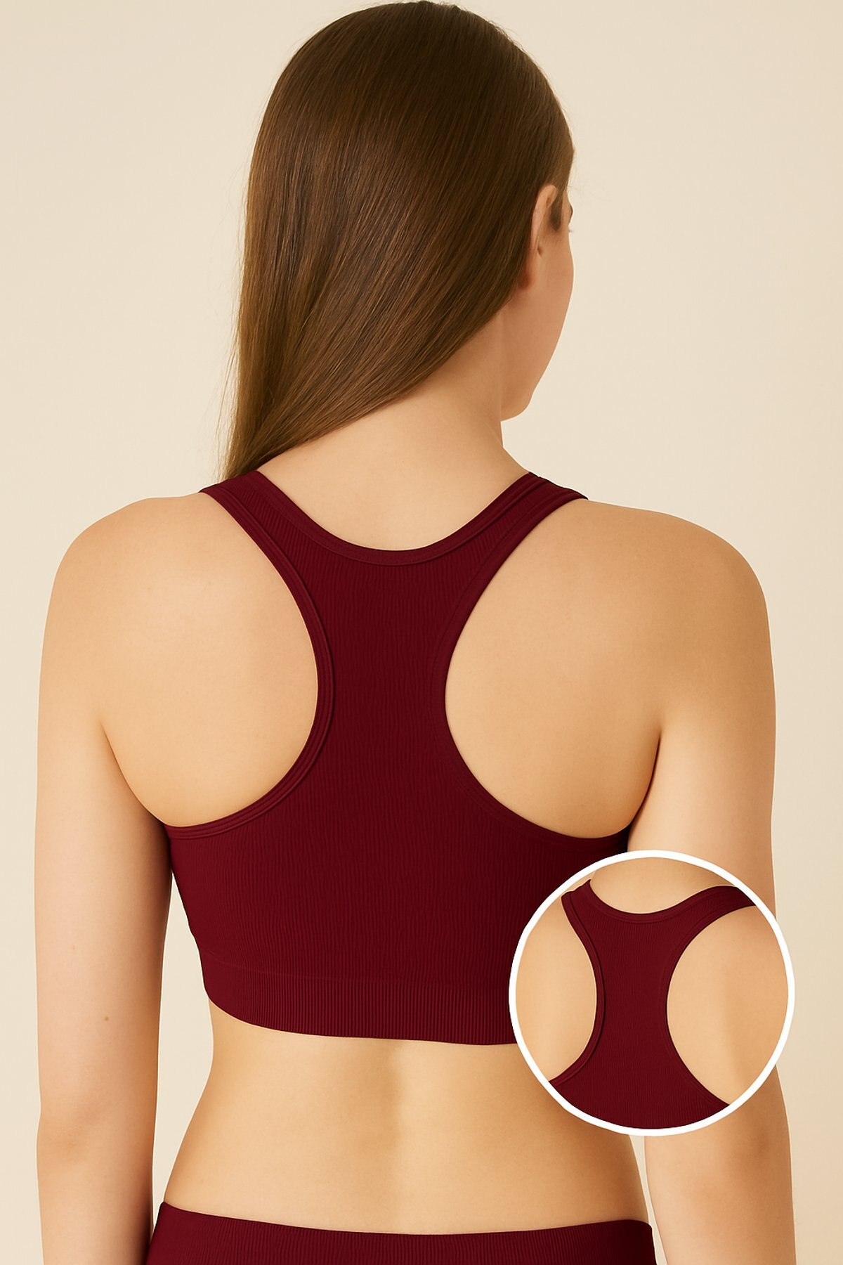(15020) Liza Kadın Sporcu Crop Pedli Bustiyer 6'lı Paket Bordo - 1
