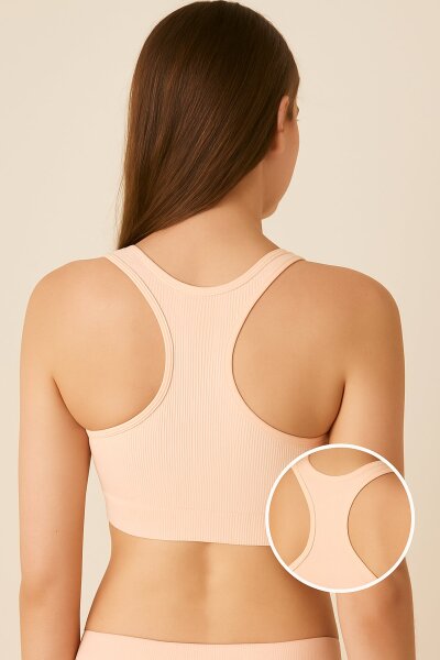 (15020) Liza Kadın Sporcu Crop Pedli Bustiyer 6'lı Paket Somon - LİZA SÜTYEN