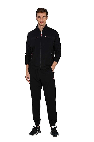 15220 Jiber Erkek Fermuarlı Eşofman Takım Siyah - JİBER
