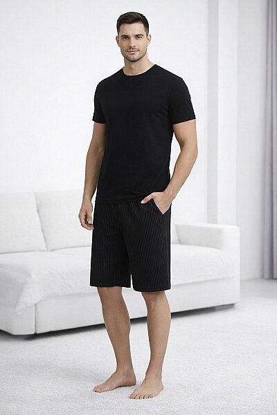 15320 Jiber Erkek Sıfıryaka Kısa Kol Şortlu Takım Siyah - JİBER