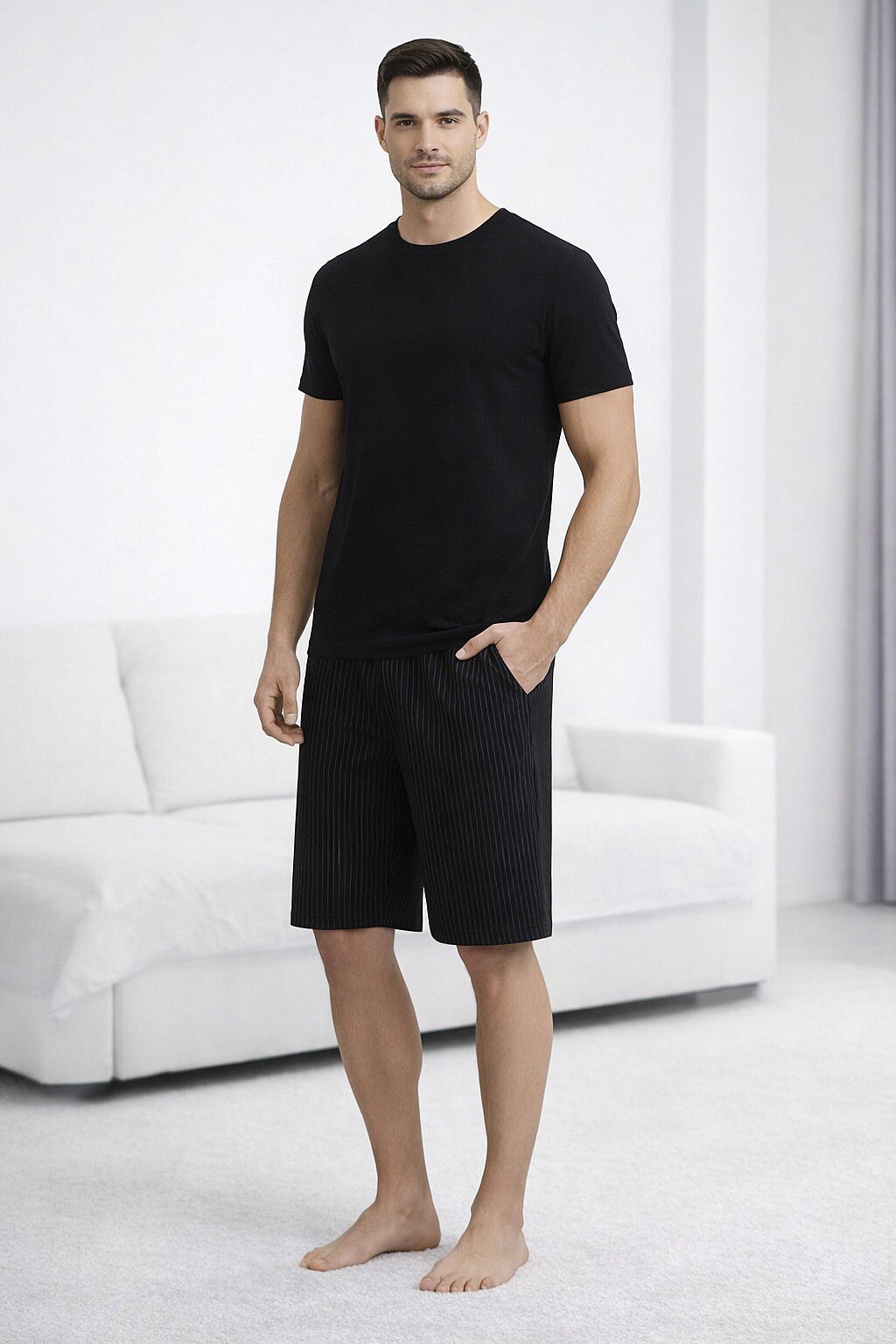 15320 Jiber Erkek Sıfıryaka Kısa Kol Şortlu Takım Siyah - 1