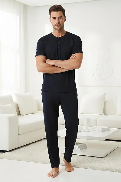 15333 Jiber Erkek Patlı Kısa Kol Pijama Takım Siyah