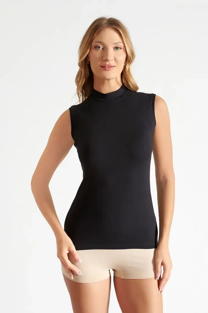 2204 Elit Kadın Elastan Sıfırkol Balıkçı Yaka 6lı Siyah - 2