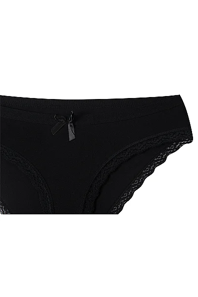 2701 Elit Kadın Paçası Dantelli Bikini 12'li Paket Siyah - 3