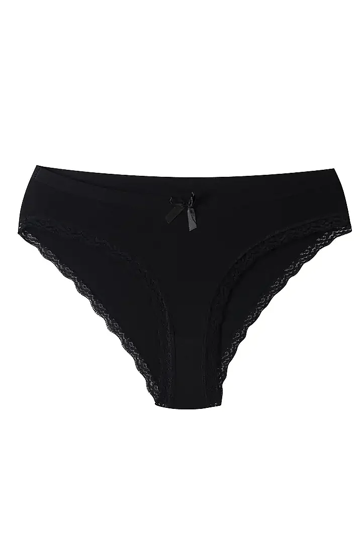 2701 Elit Kadın Paçası Dantelli Bikini 12'li Paket Siyah - 1