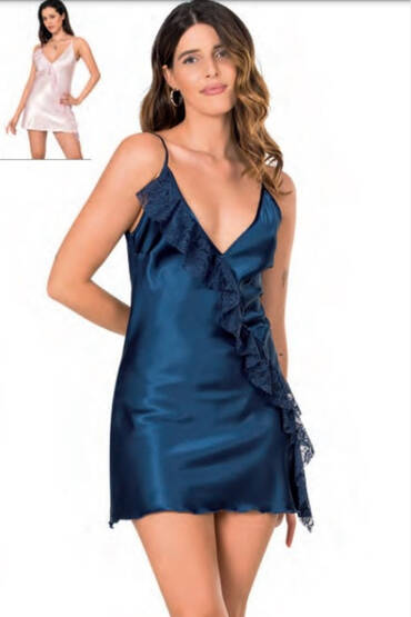 278 Moongirl Premium Saten Gecelik Lacivert - MOONGİRL