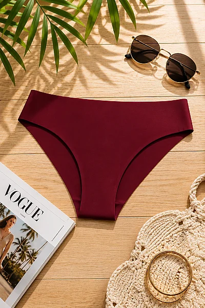 3075 Gümüş Kadın Görünmez Bikini 12'li Paket Bordo