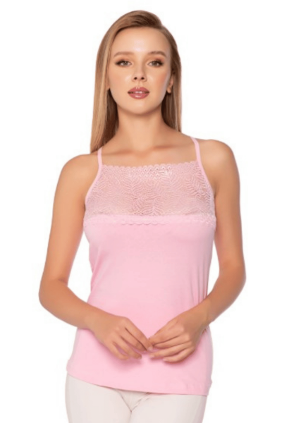 4031 Gümüş Kadın Geniş Dantelli Atlet 6lı Pembe 