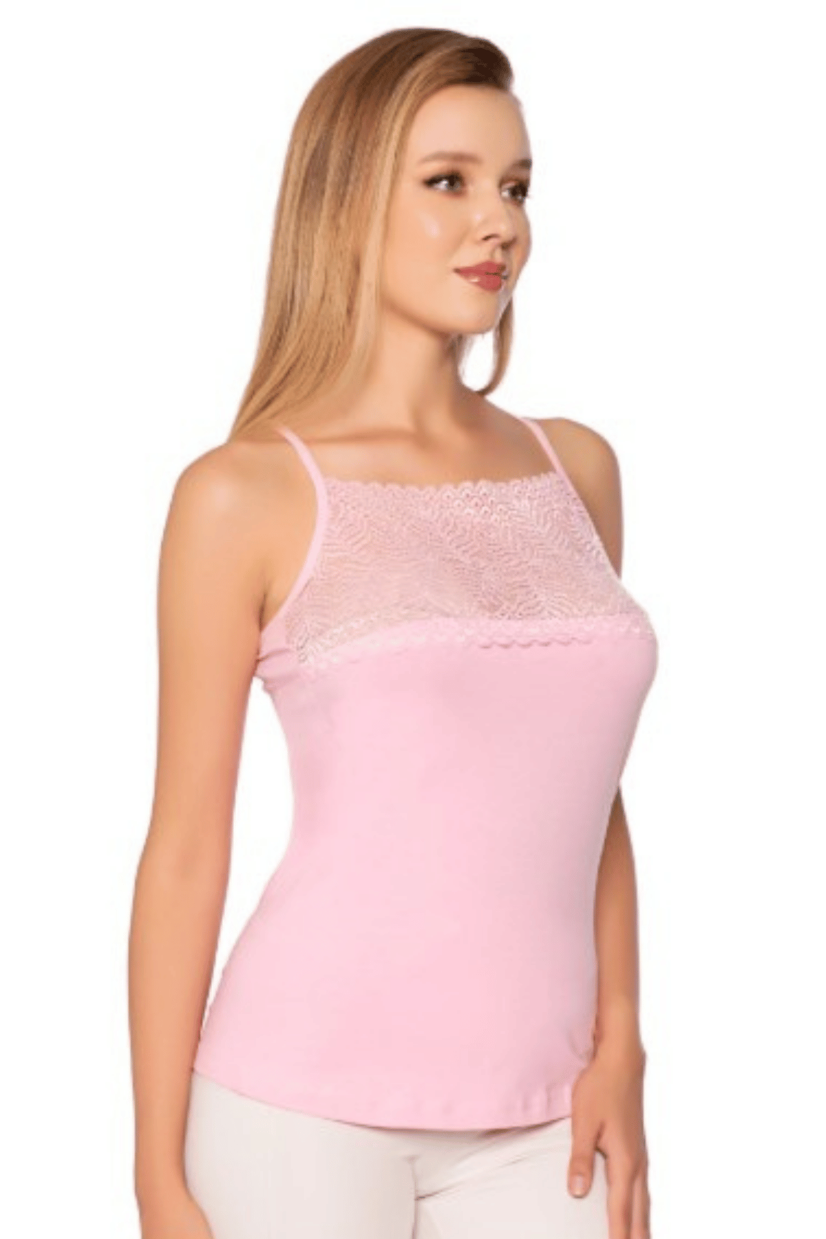 4031 Gümüş Kadın Geniş Dantelli Atlet 6lı Pembe - 2