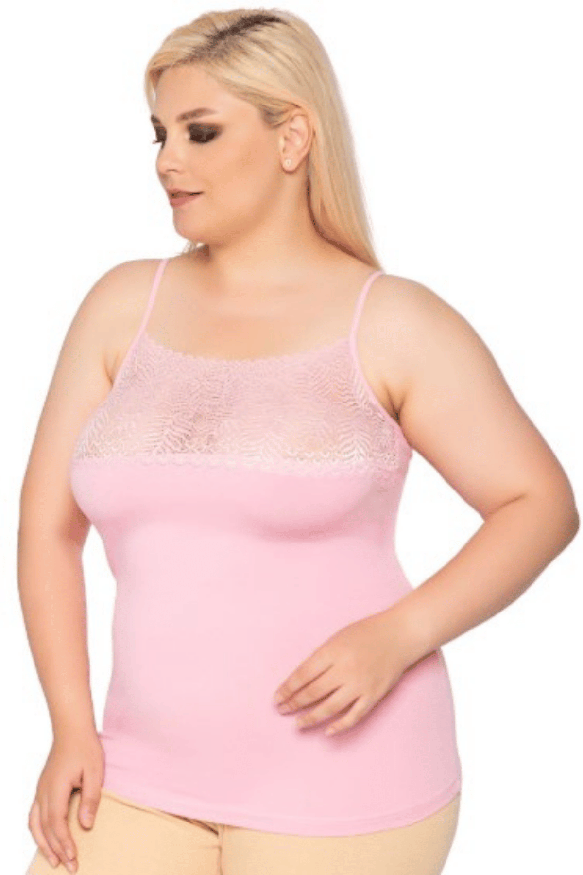 4064 Gümüş Kadın Geniş Dantelli Atlet 6lı Pembe - 1