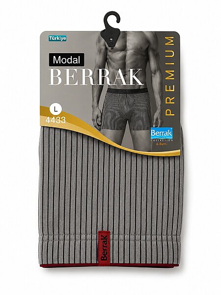 4433 Berrak Erkek Çizgili Boxer 10lu Gri